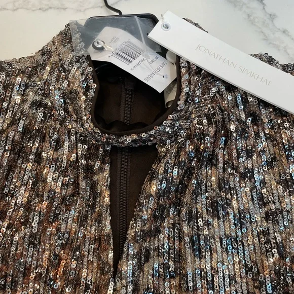 Jonathan Simkhai Mallory Sequined Long PuffSleeve Mini Dress Size 4